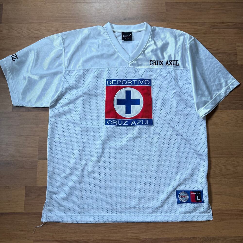 Men's Vintage 2004 Deportivo Cruz Azul White Mesh Football Soccer Jersey Sz L